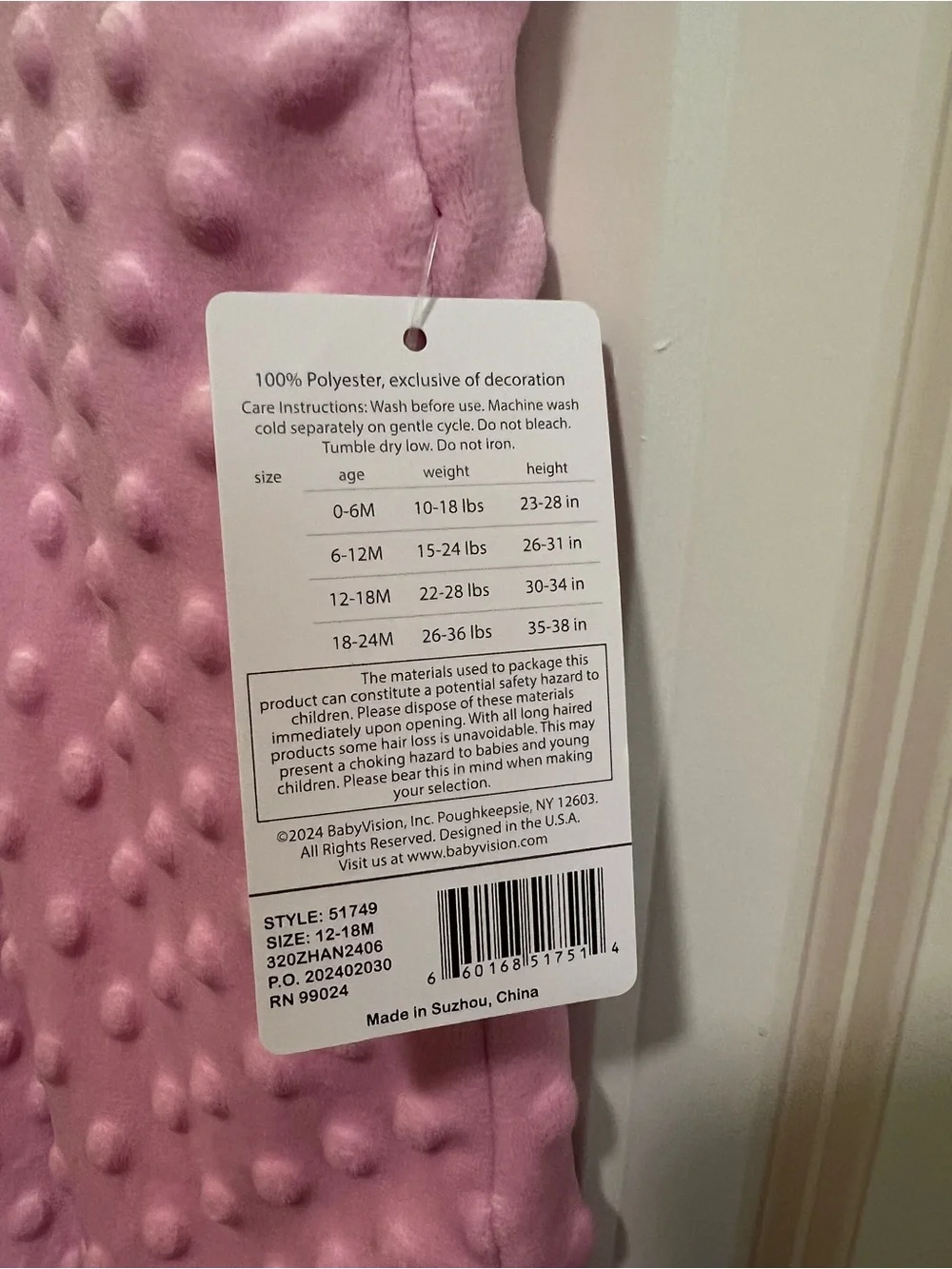 Hudson Baby Infant girls plush sleeping bag sack light pink dot mink 12-18 month